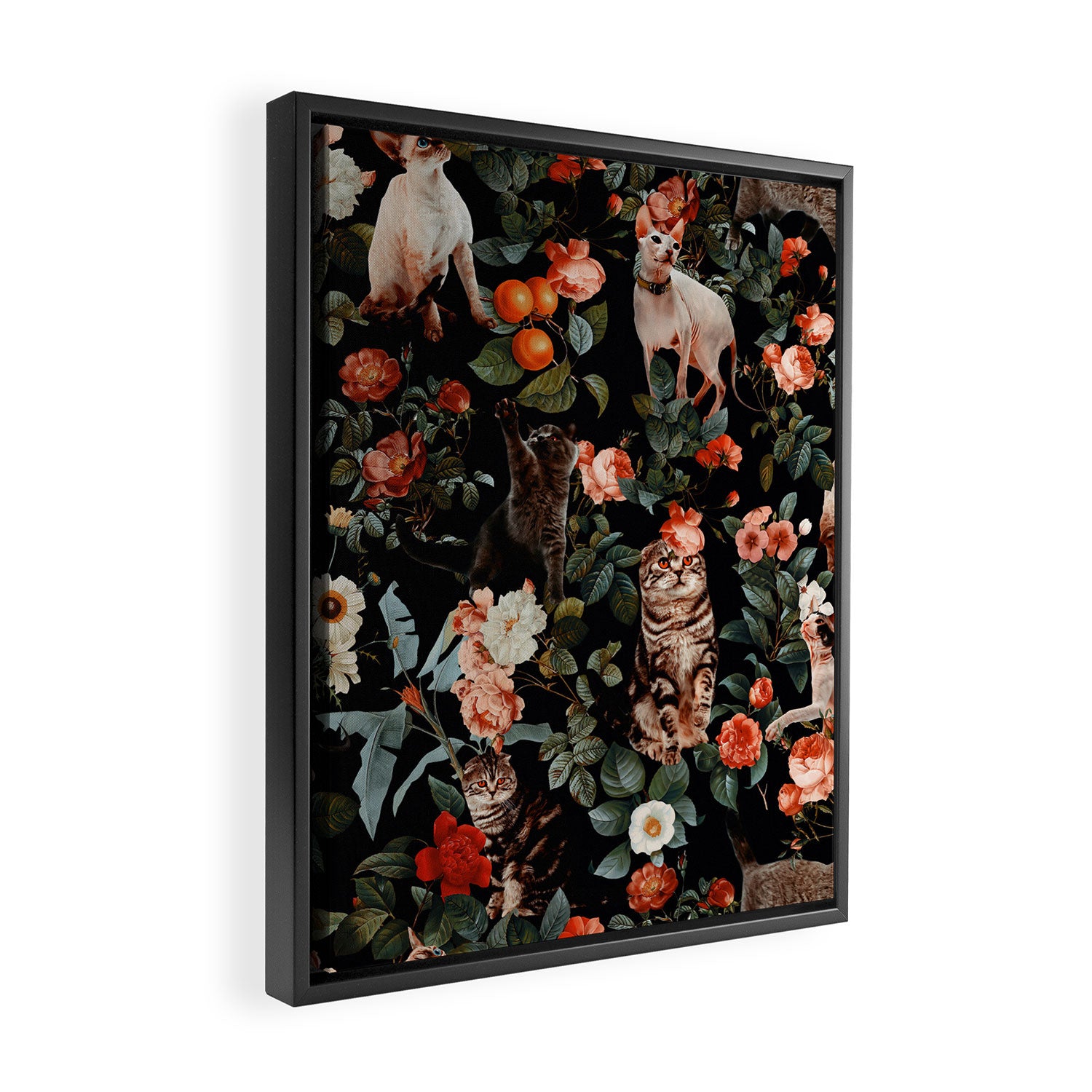 Cat and Floral Pattern II Framed Canvas Print Gallery Image 2
