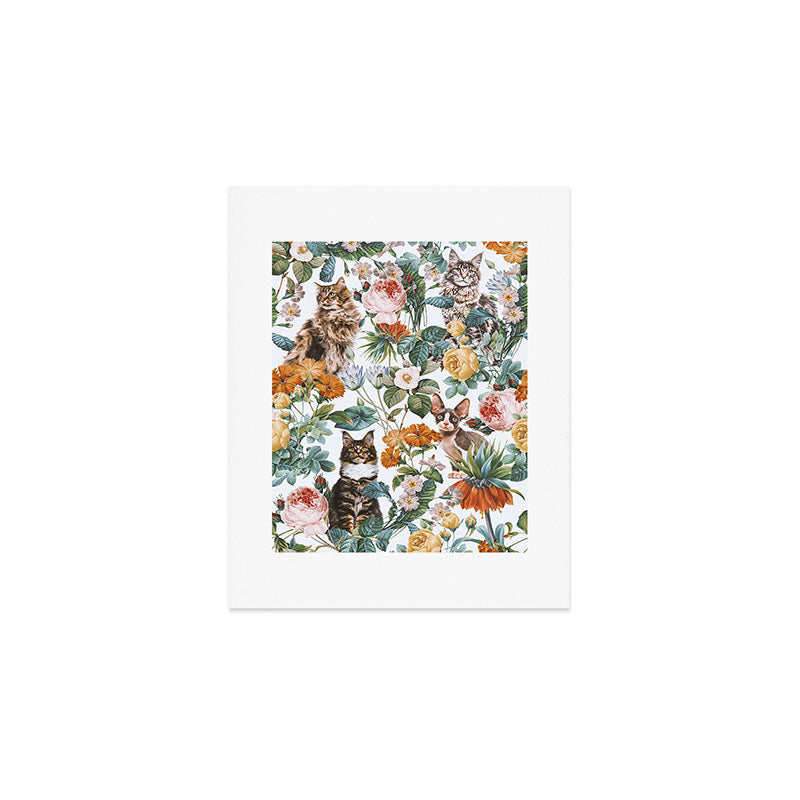 Cat and Floral Pattern III Art Print Gallery Image 1