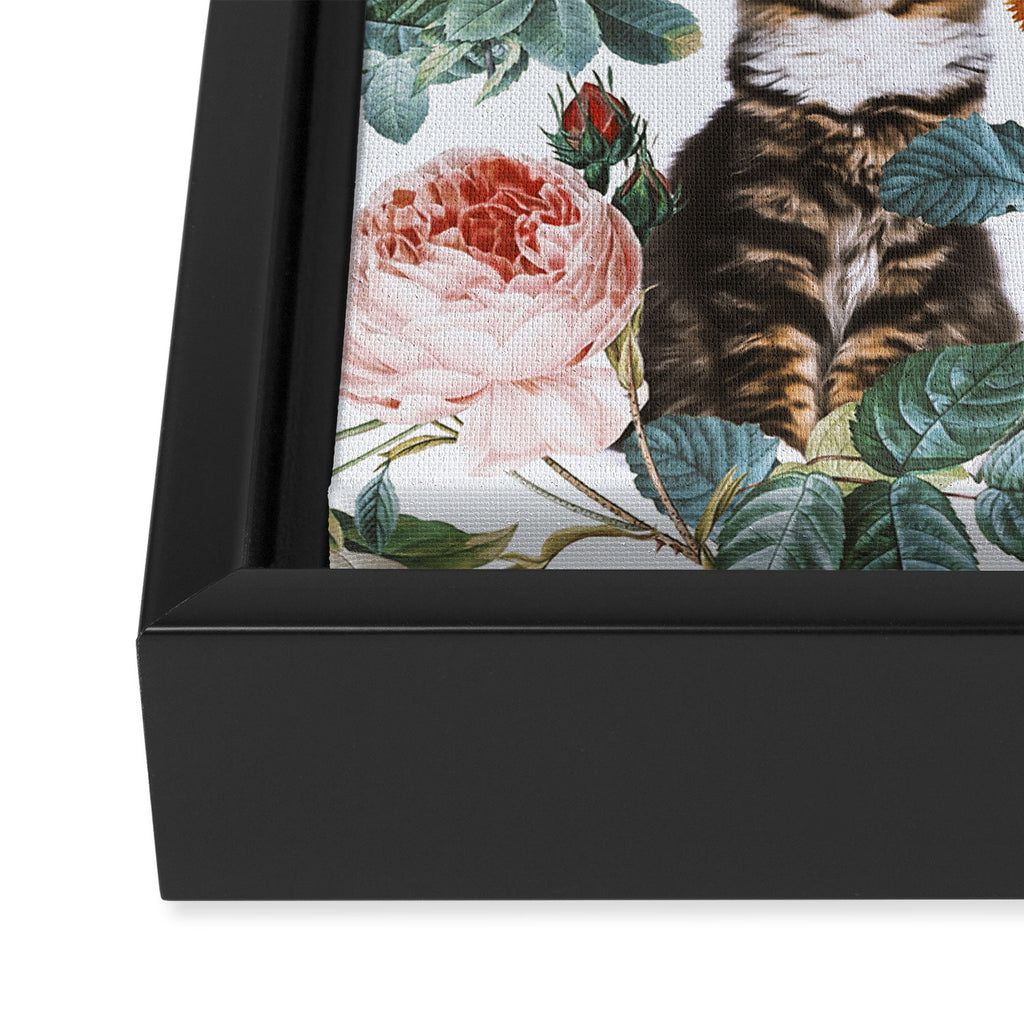 Cat and Floral Pattern III Framed Canvas Print Gallery Image 3