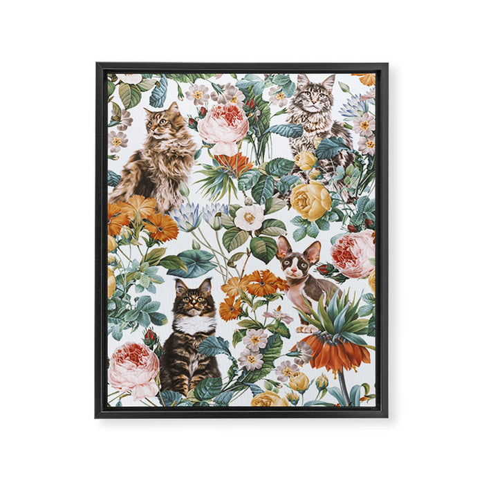 Cat and Floral Pattern III Framed Canvas Print Gallery Image 1