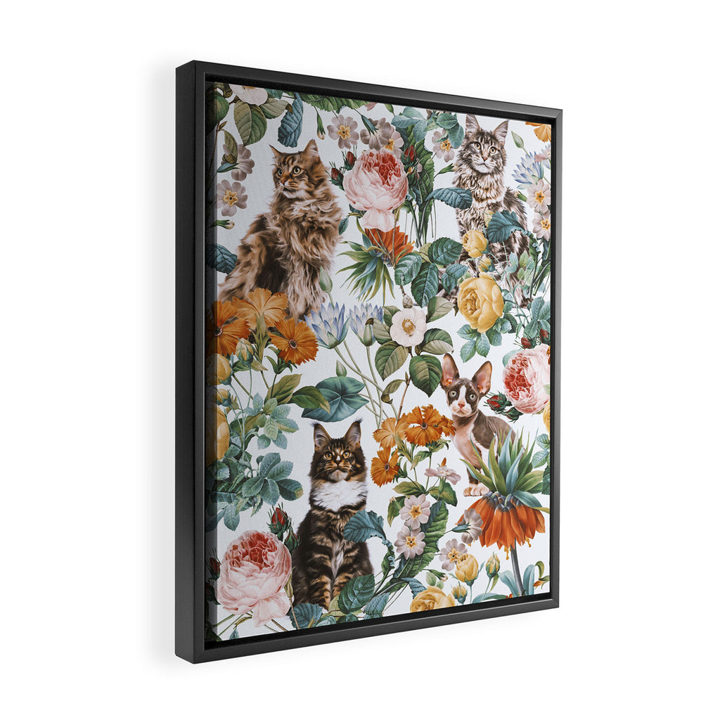 Cat and Floral Pattern III Framed Canvas Print Gallery Image 2