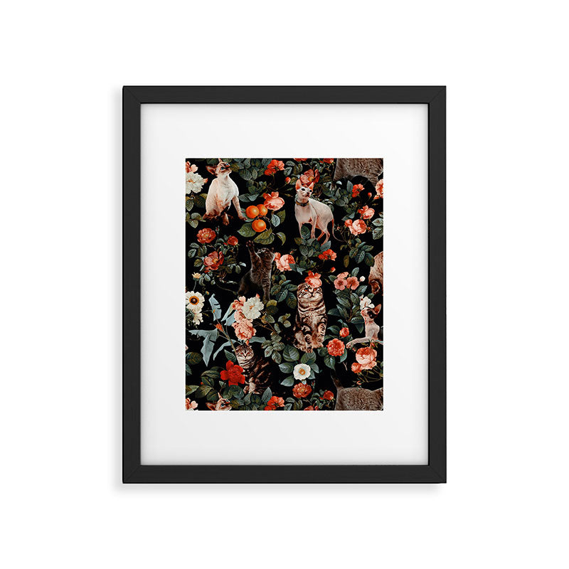 Cat and Floral Pattern II Framed Art Print Gallery Image 5