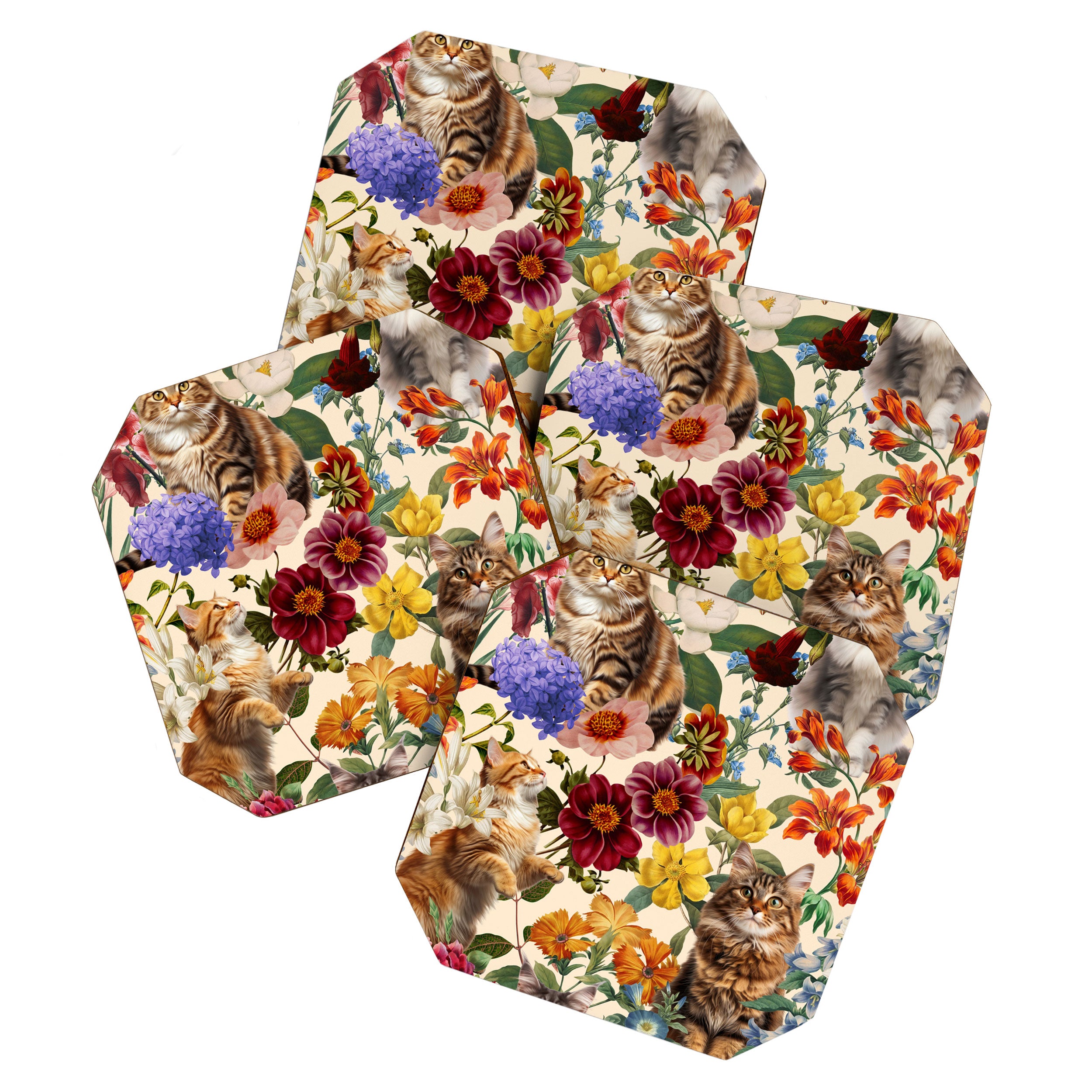 Cat and Floral Pattern IV Coaster Gallery Image 1