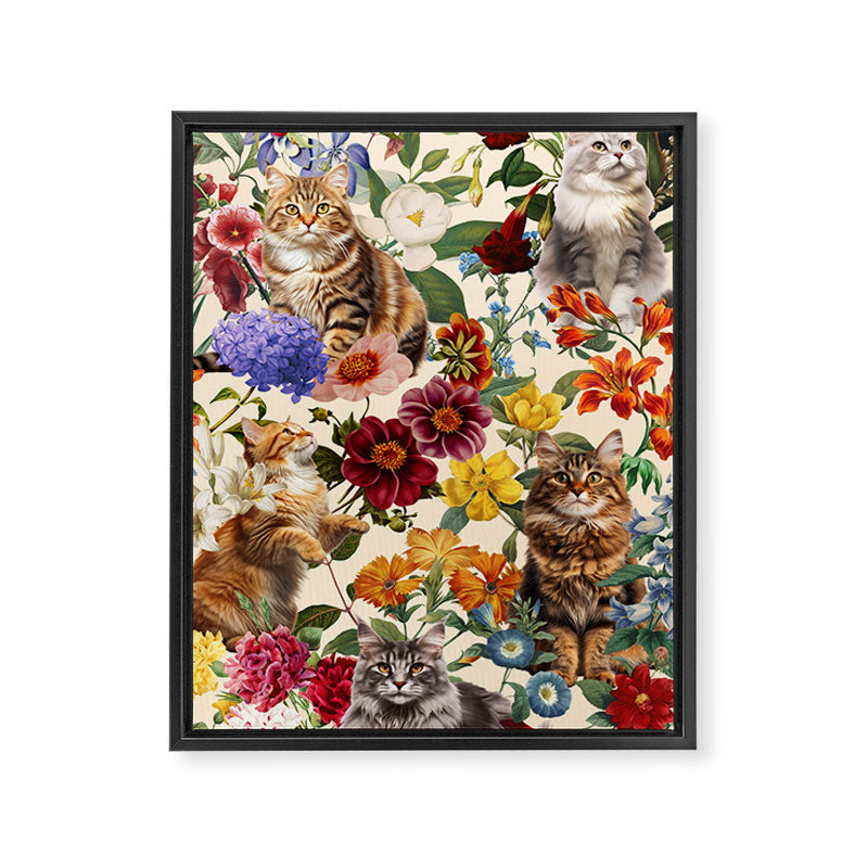 Cat and Floral Pattern IV Framed Canvas Print Gallery Image 6