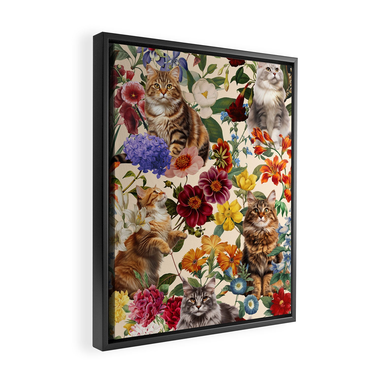 Cat and Floral Pattern IV Framed Canvas Print Gallery Image 2