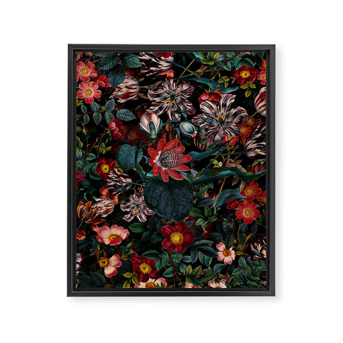Dark Garden Flowers Framed Canvas Print Gallery Image 1
