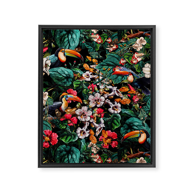 Exotic Blooms and Toucans Framed Canvas Print Gallery Image 6