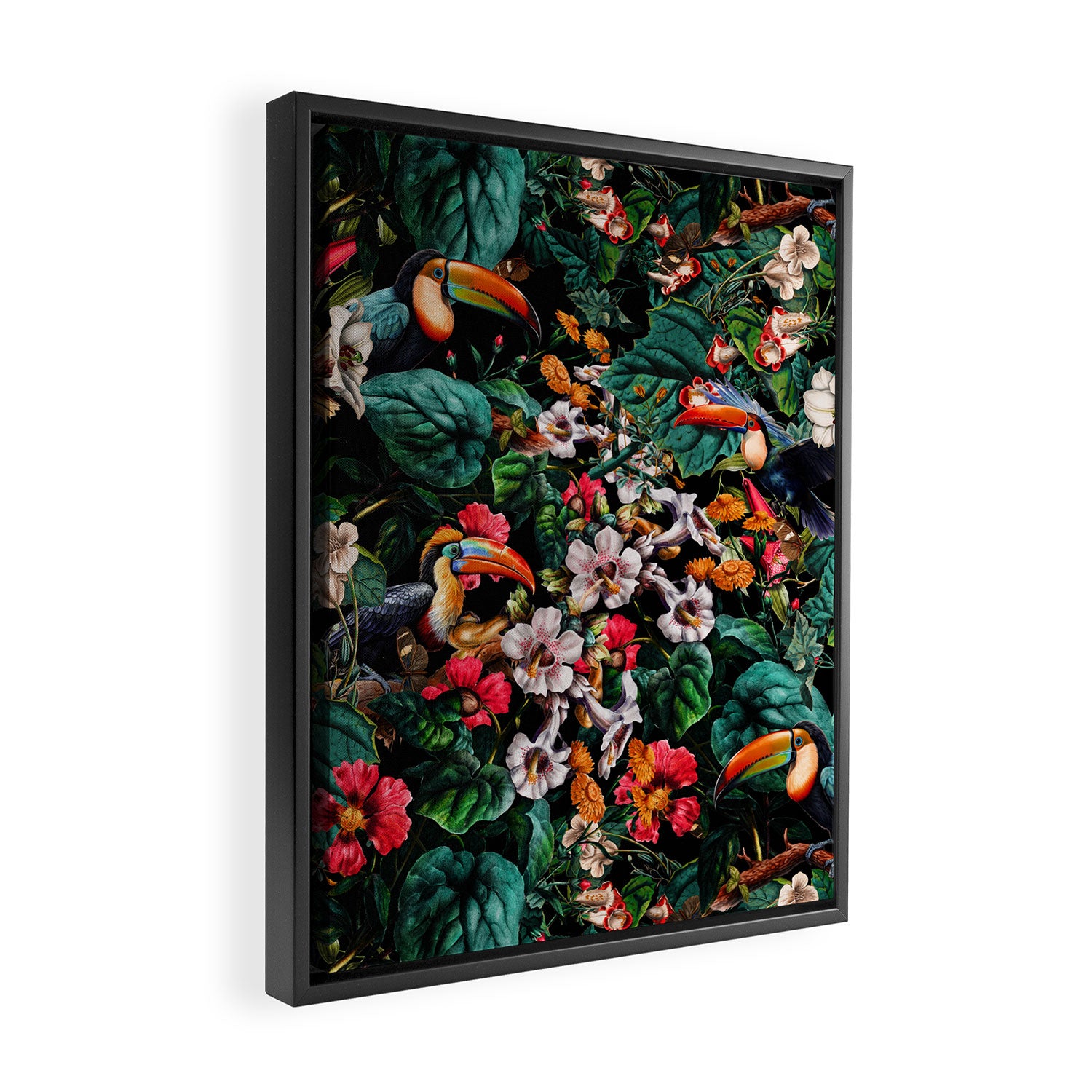 Exotic Blooms and Toucans Framed Canvas Print Gallery Image 2