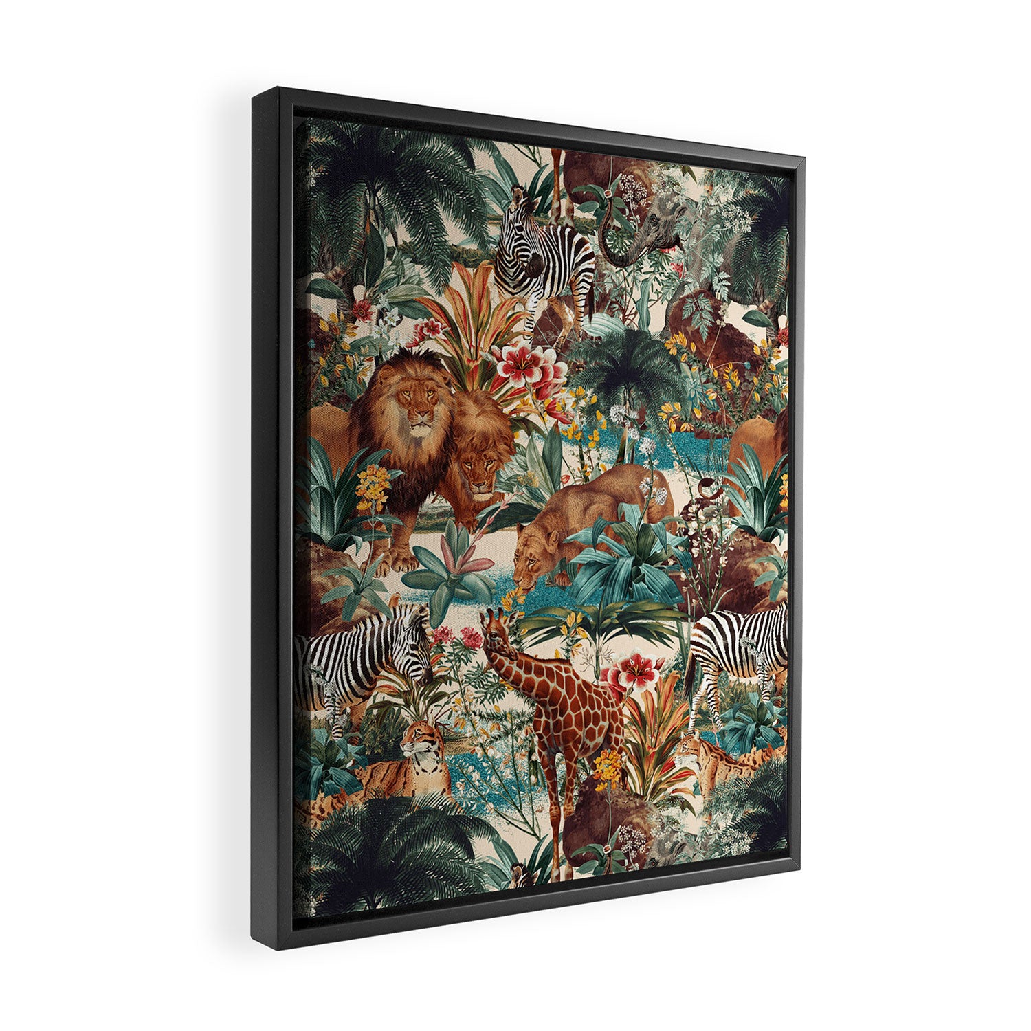 Floral and Animals Pattern IV Framed Canvas Print Gallery Image 2