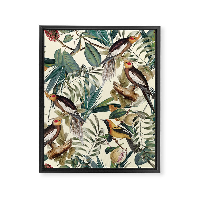 Floral and Birds Vintage Garden Framed Canvas Print Gallery Image 6
