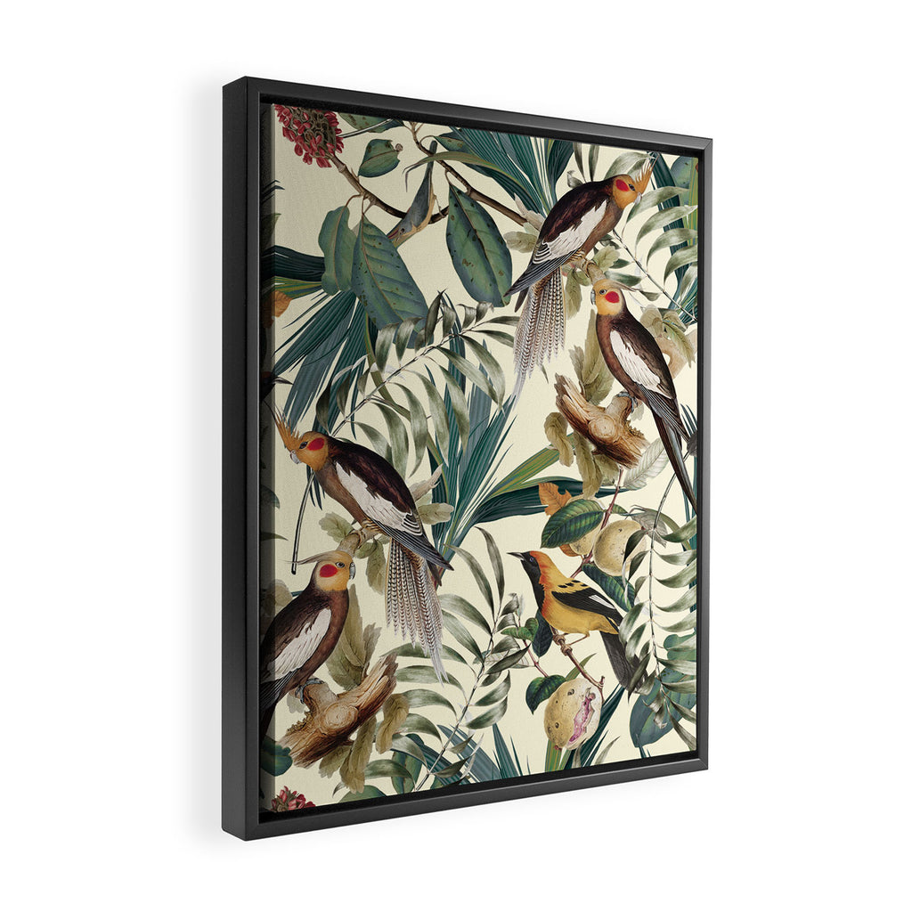 Floral and Birds Vintage Garden Framed Canvas Print Gallery Image 2