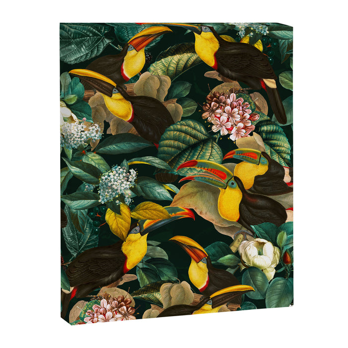 Floral and Birds Vintage Garden Night II Canvas Print Gallery Image 1