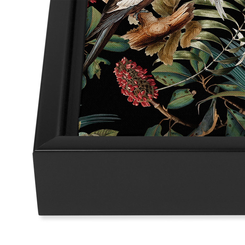Floral and Birds Vintage Garden Night Framed Canvas Print Gallery Image 3