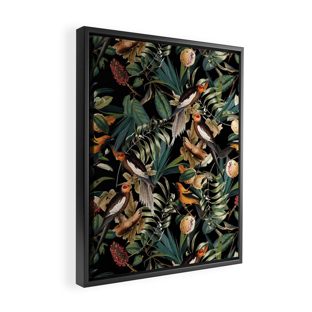 Floral and Birds Vintage Garden Night Framed Canvas Print Gallery Image 2