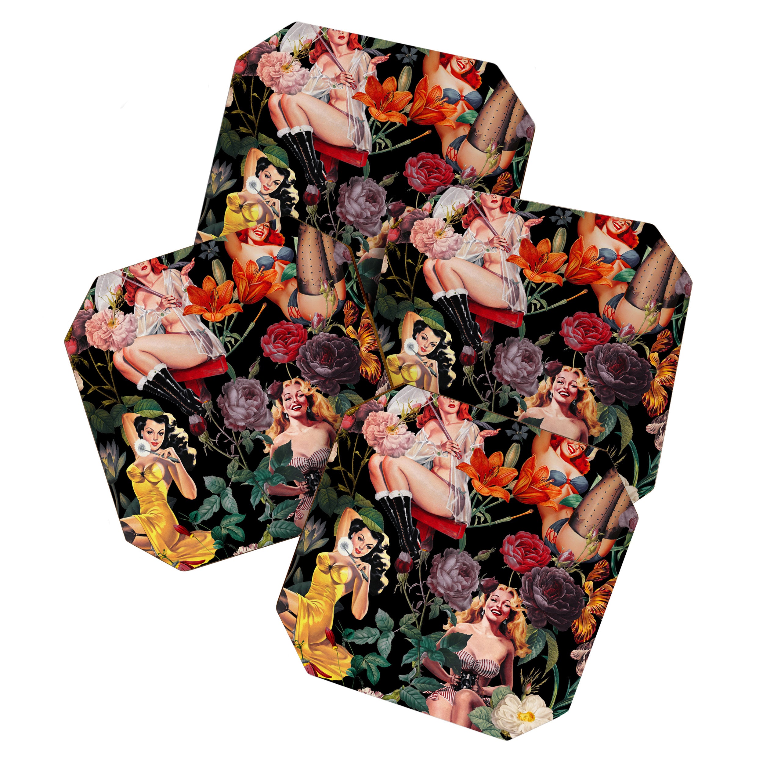 Floral and Pin-Up Girls III - Night Coaster Gallery Image 1