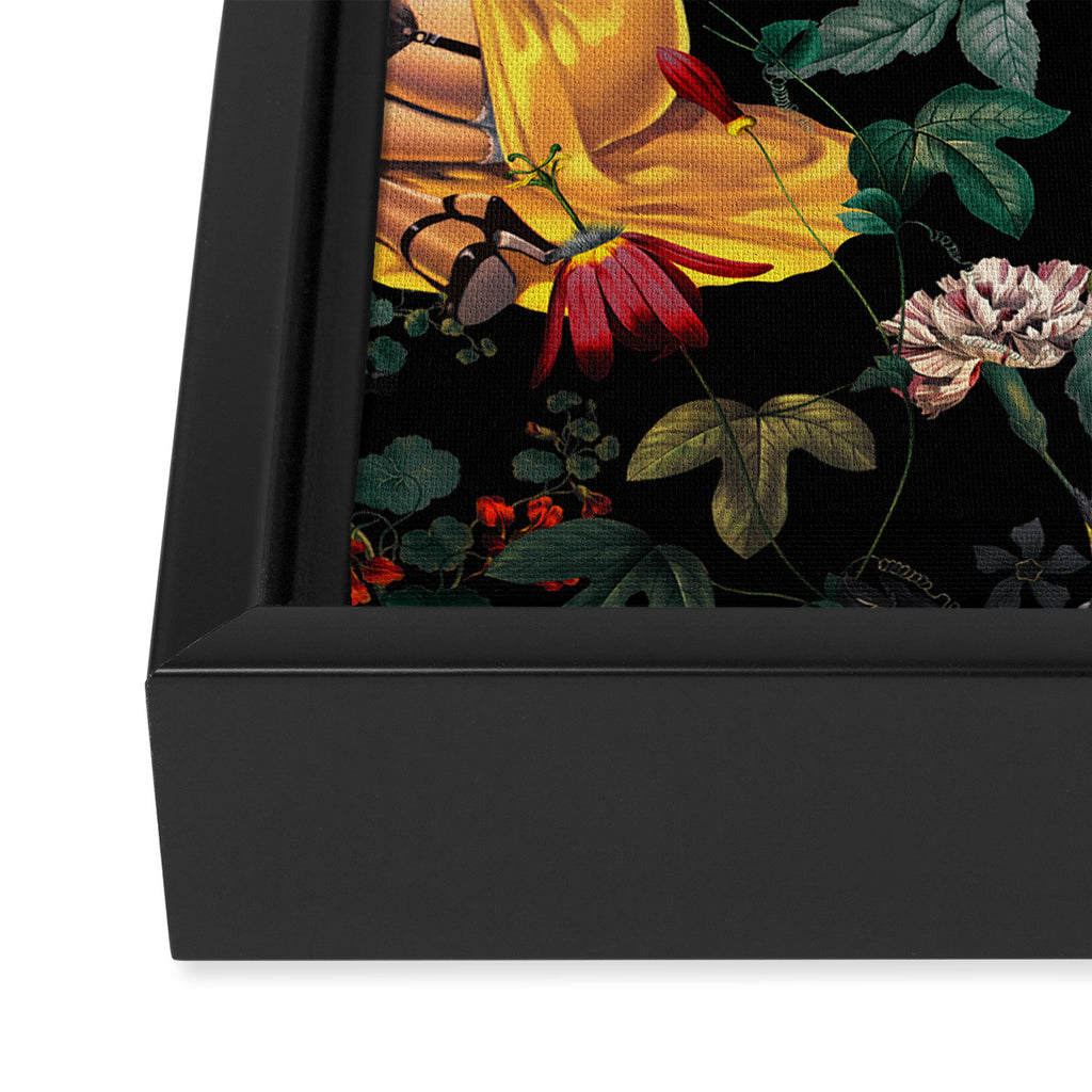 Floral and Pin-Up Girls III - Night Framed Canvas Print Gallery Image 3
