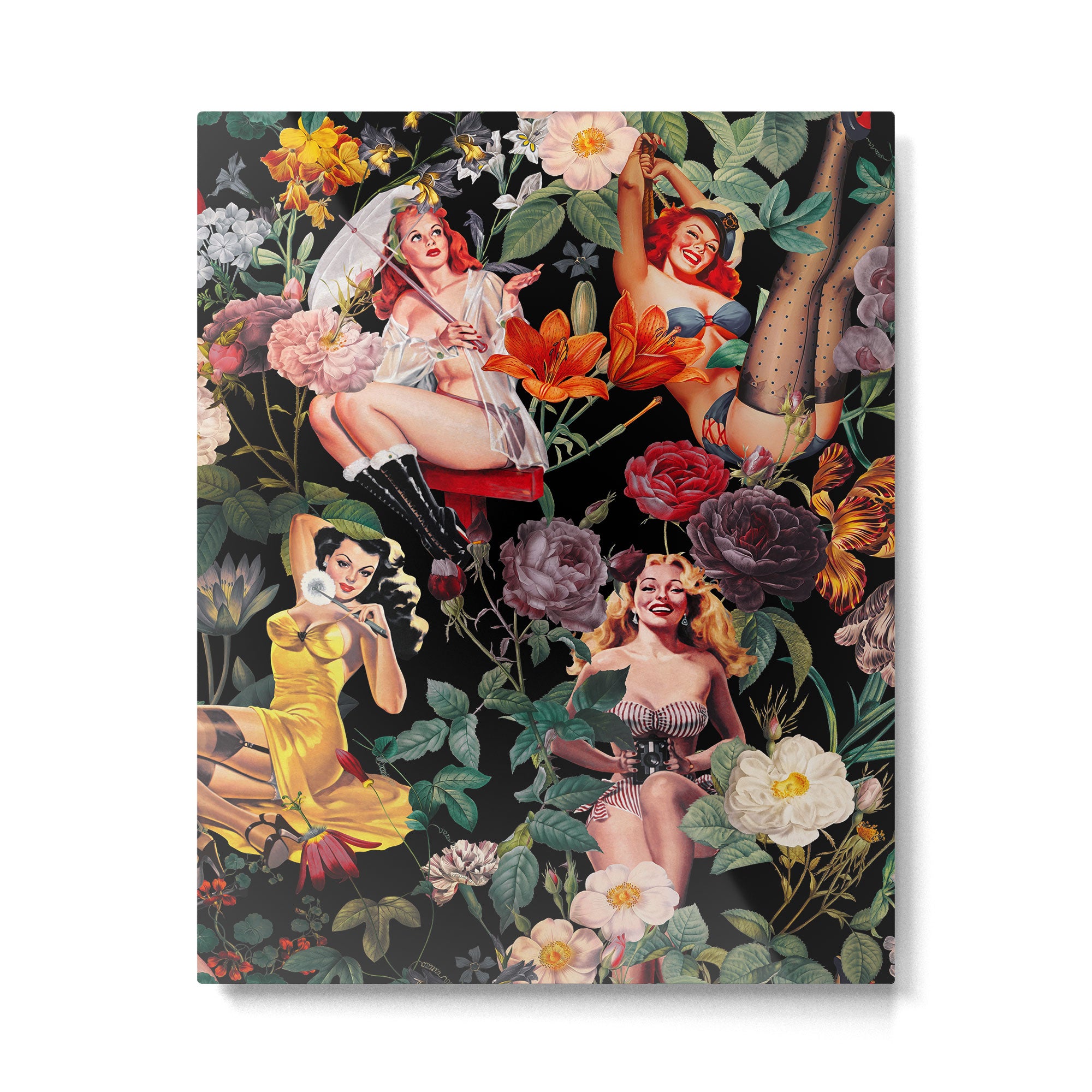 Floral and Pin-Up Girls III - Night Metal Print Gallery Image 4