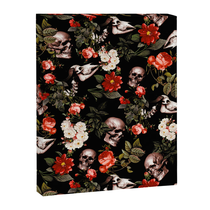Floral and Skull Dark Pattern Canvas Print Gallery Image 1