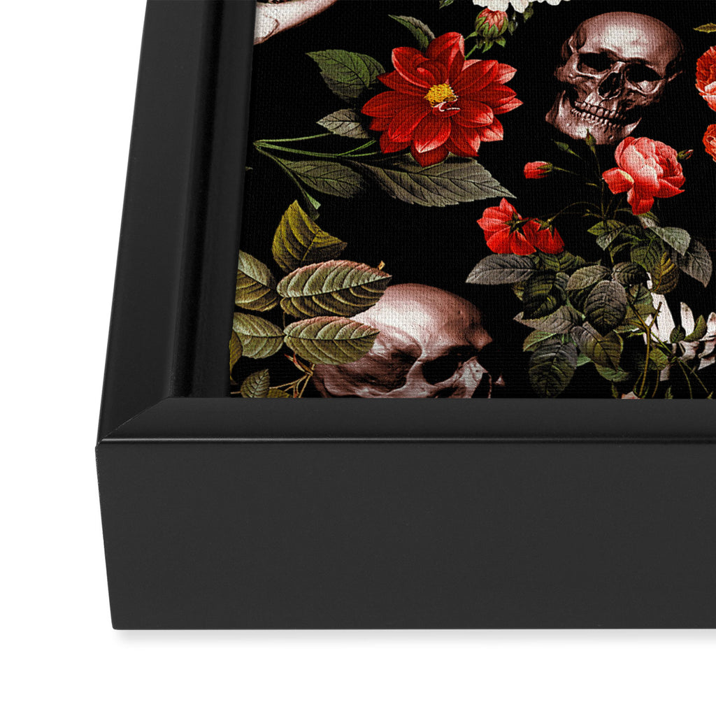 Floral and Skull Dark Pattern Framed Canvas Print Gallery Image 3