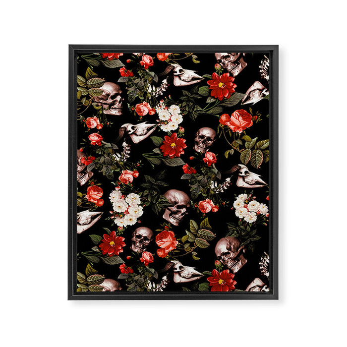Floral and Skull Dark Pattern Framed Canvas Print Gallery Image 1