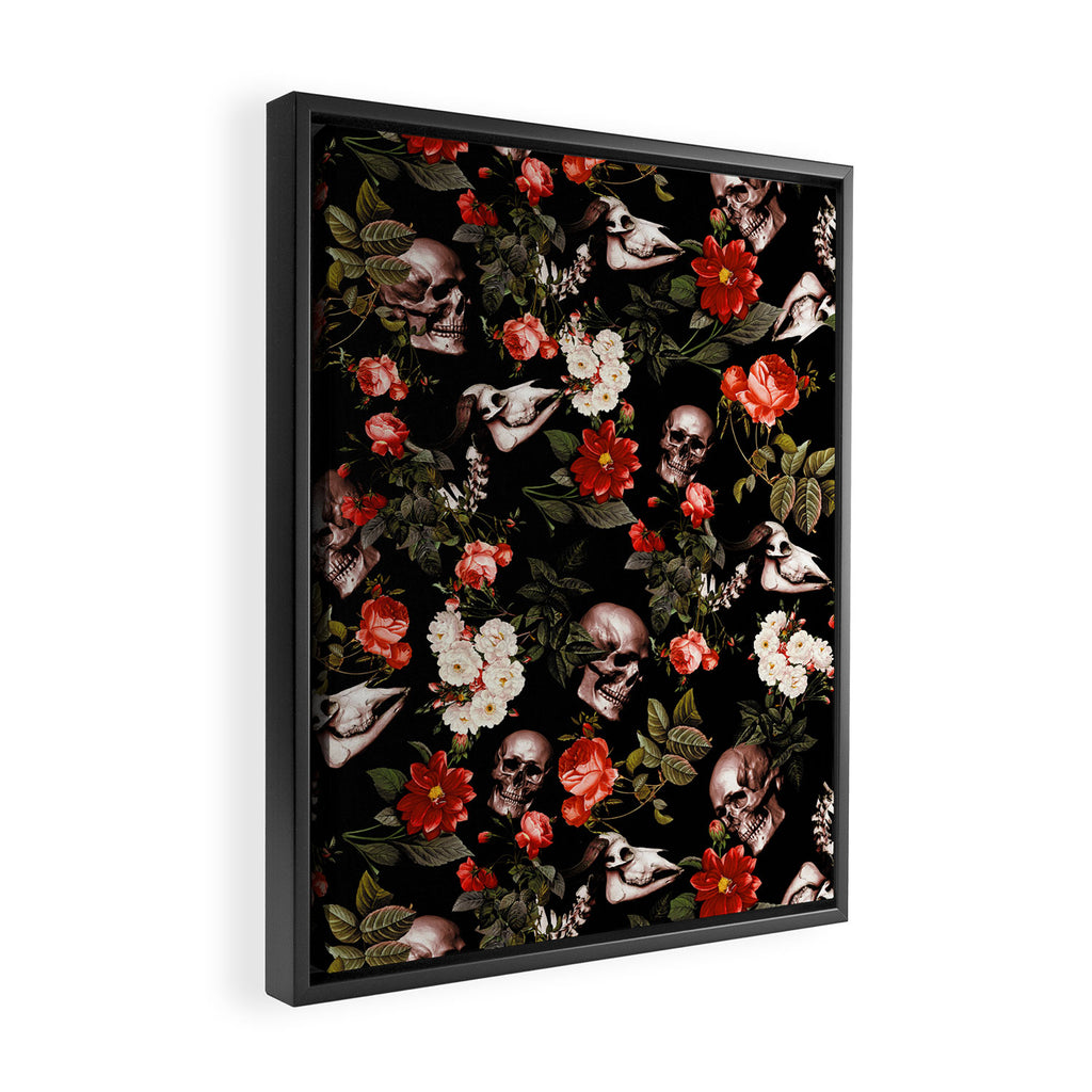Floral and Skull Dark Pattern Framed Canvas Print Gallery Image 2