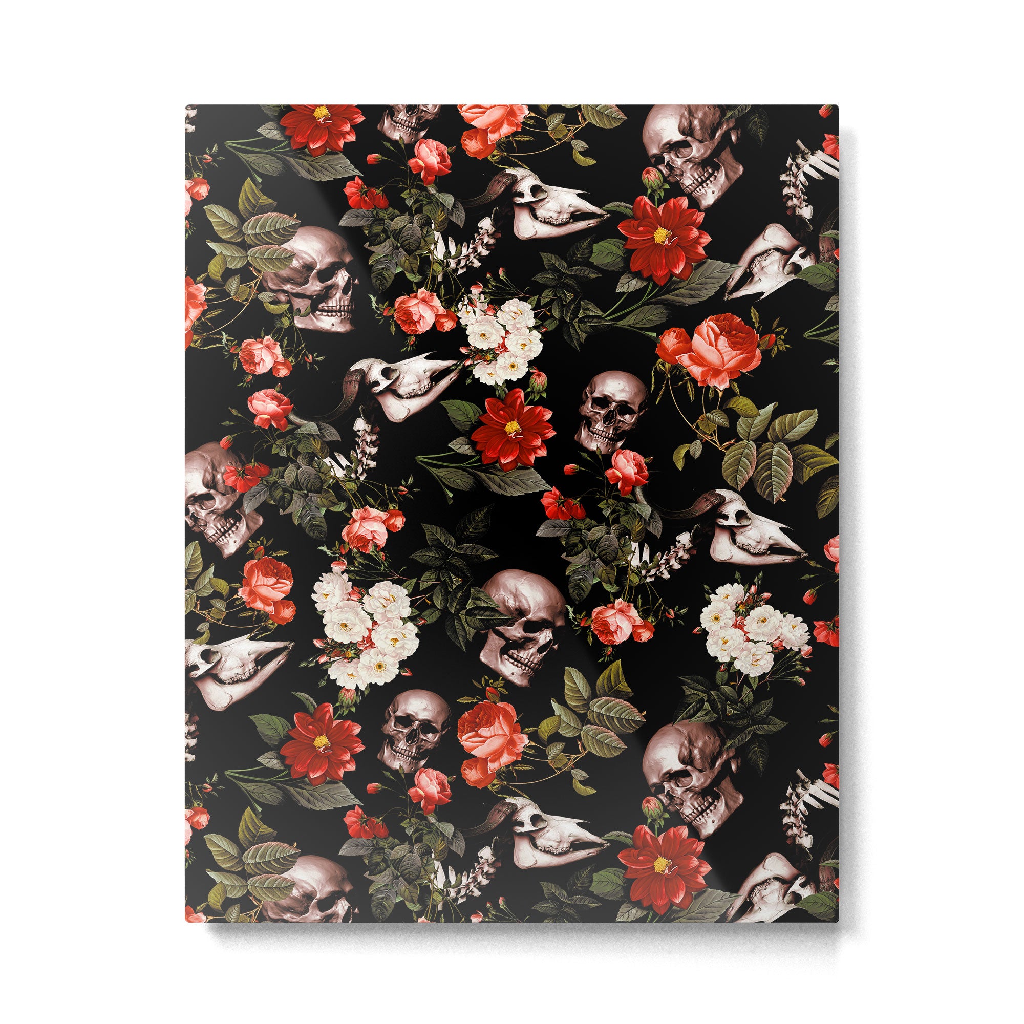 Floral and Skull Dark Pattern Metal Print Gallery Image 4