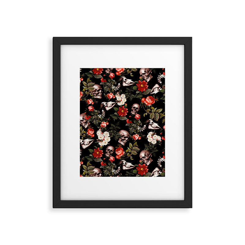 Floral and Skull Dark Pattern Framed Art Print Gallery Image 5