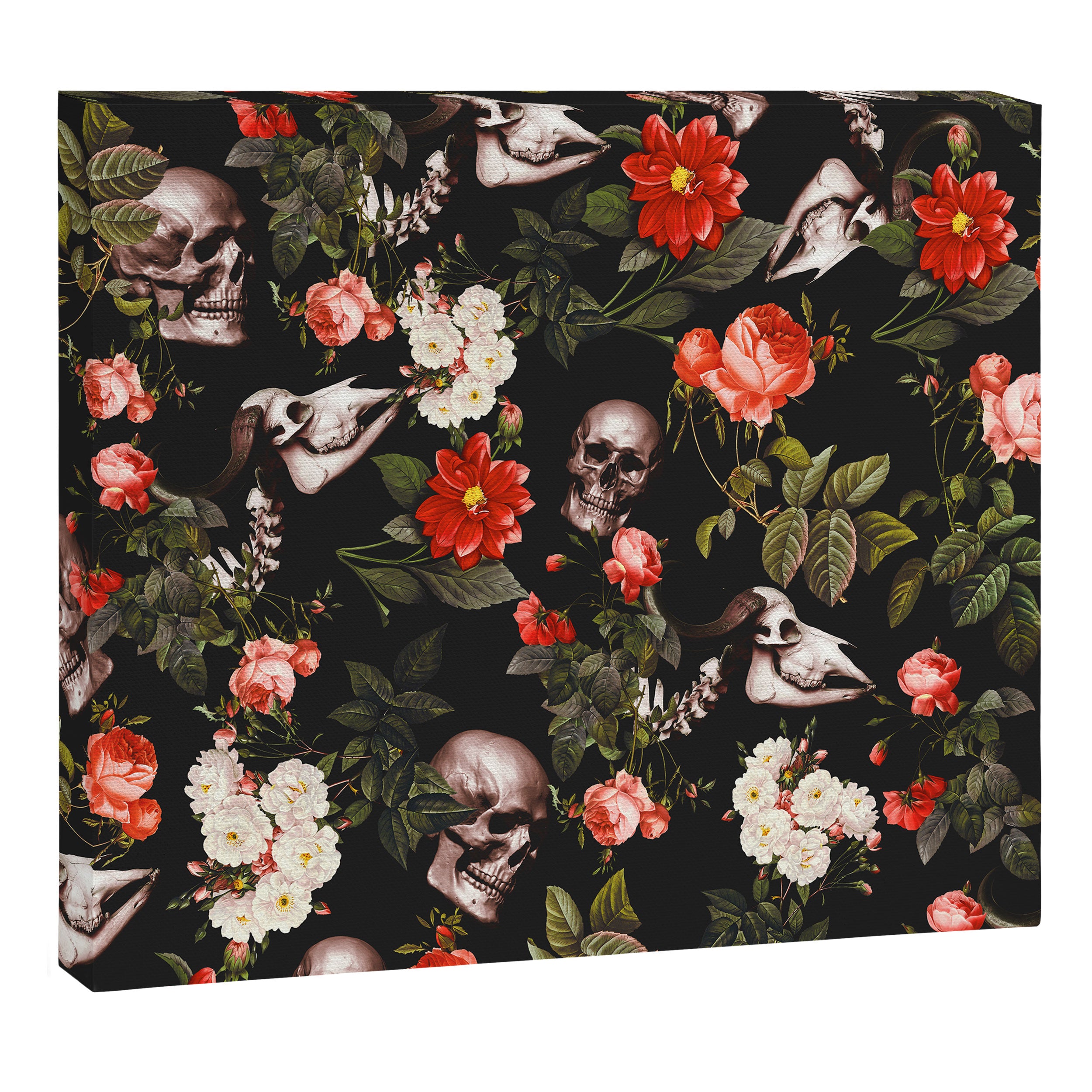 Floral and Skull Pattern Canvas Print Gallery Image 12