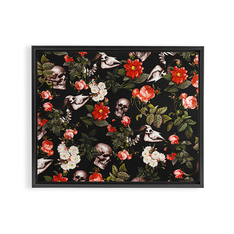 Floral and Skull Pattern Framed Canvas Print Gallery Image 2