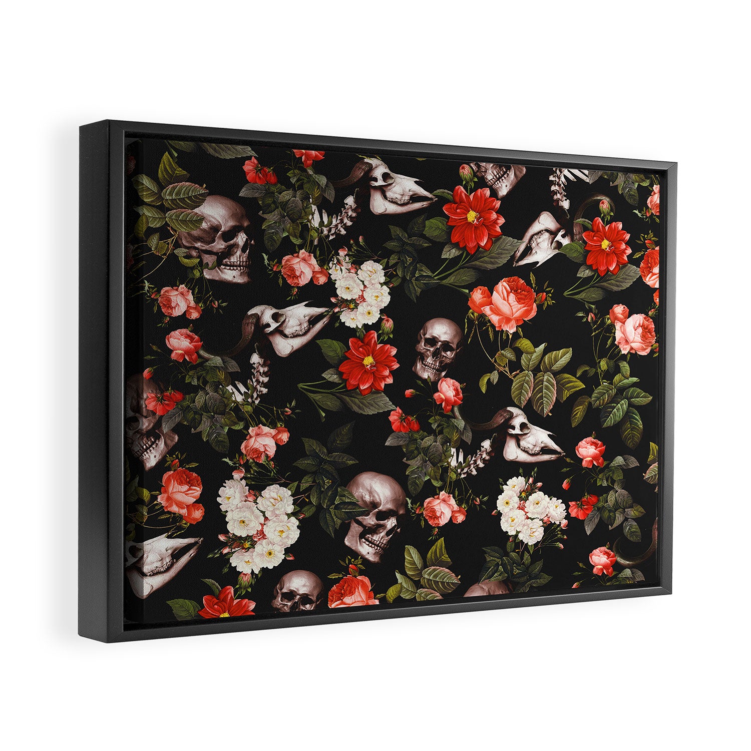 Floral and Skull Pattern Framed Canvas Print Gallery Image 6
