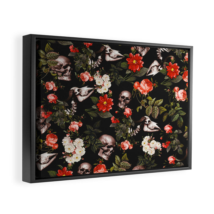 Floral and Skull Pattern Framed Canvas Print Gallery Image 1