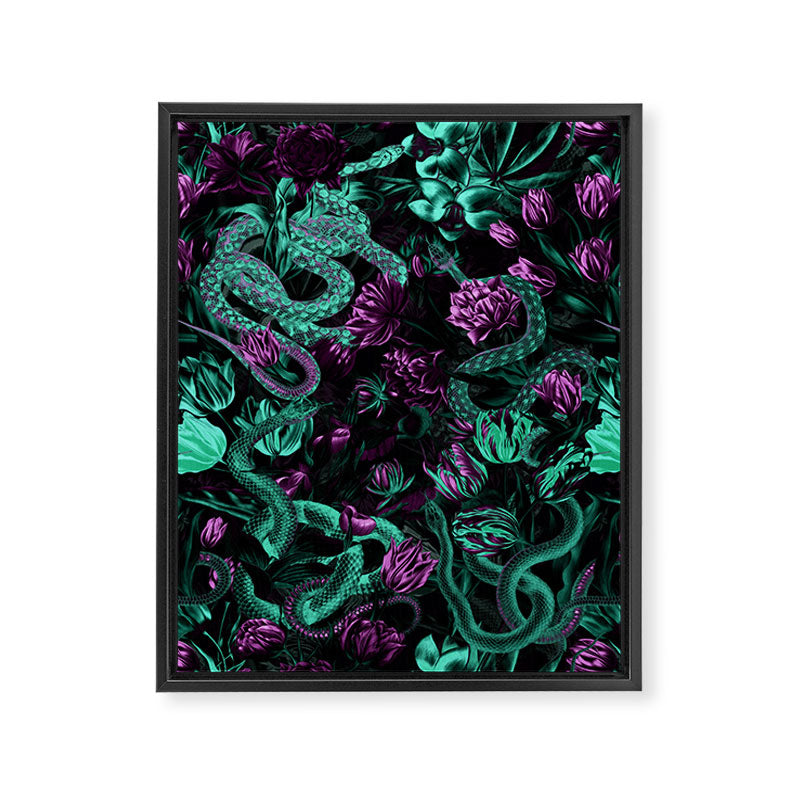 Floral and Snake Night Framed Canvas Print Gallery Image 6