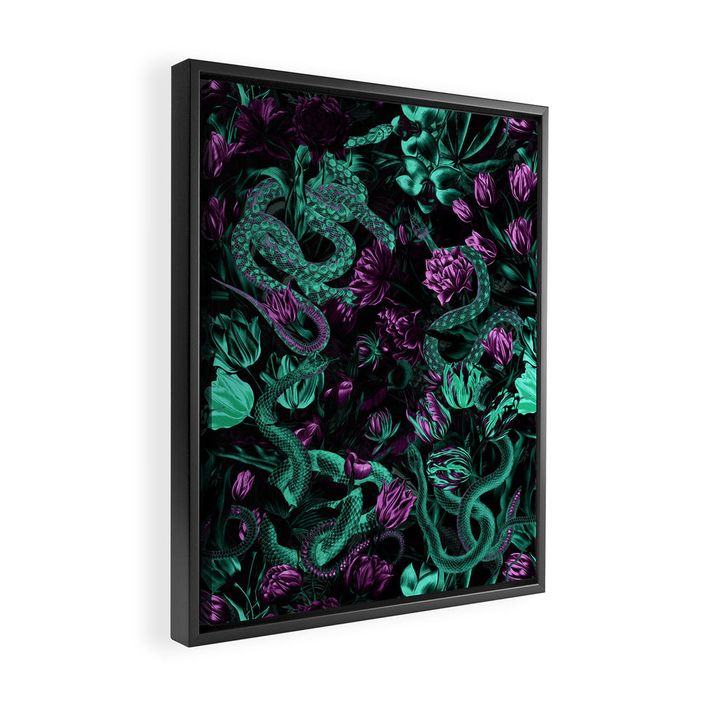Floral and Snake Night Framed Canvas Print Gallery Image 2