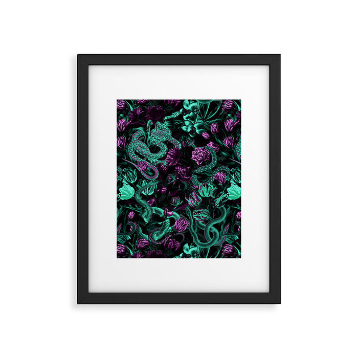 Floral and Snake Night Framed Art Print Gallery Image 1