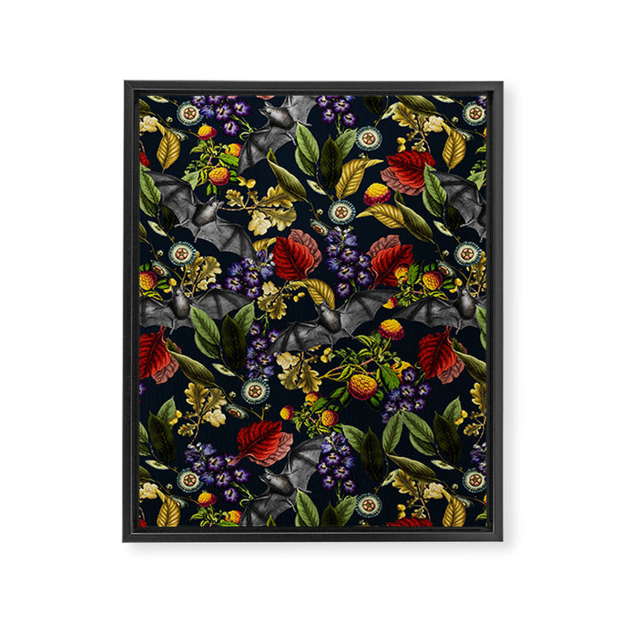 Flying Fox and Floral Pattern Framed Canvas Print Gallery Image 1