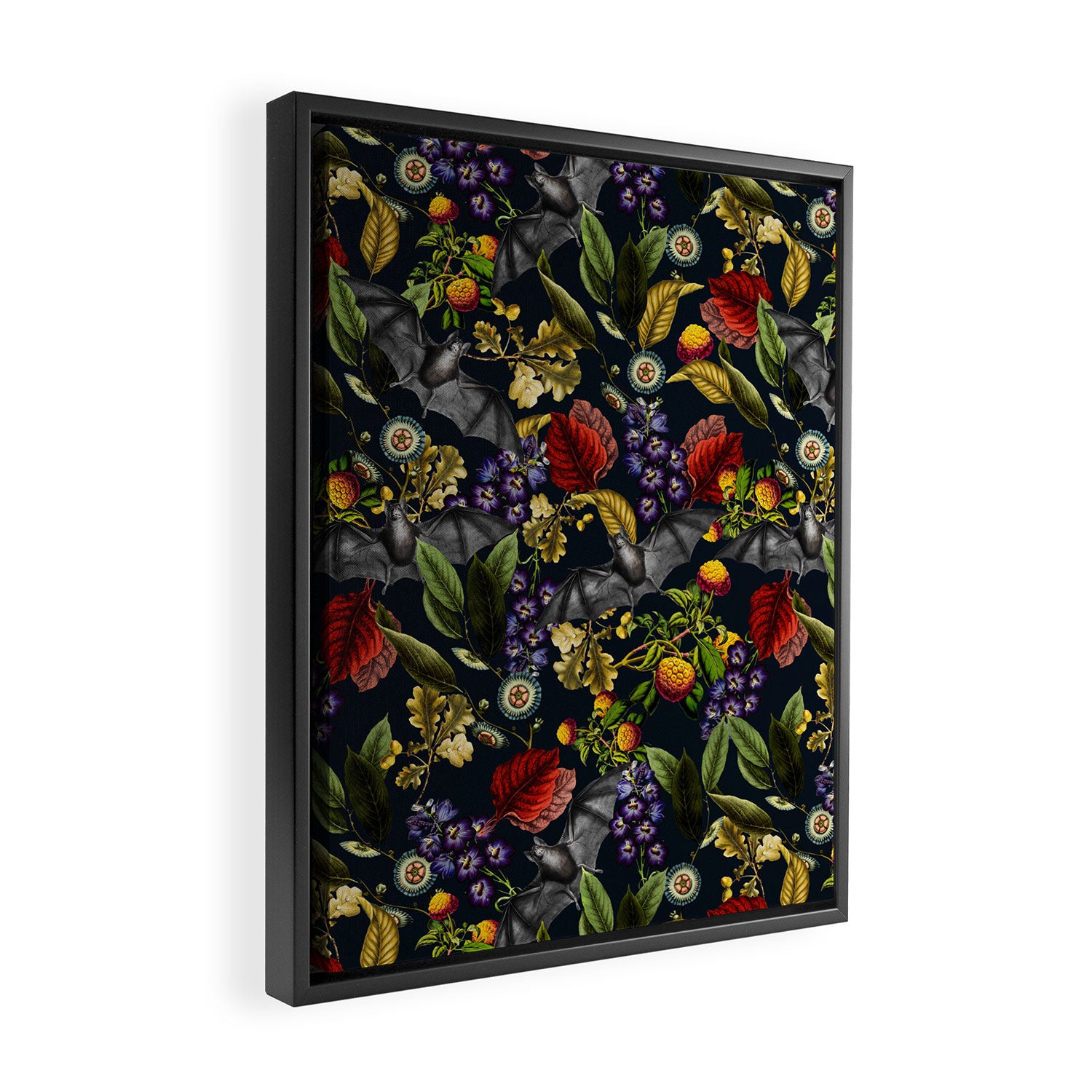 Flying Fox and Floral Pattern Framed Canvas Print Gallery Image 2