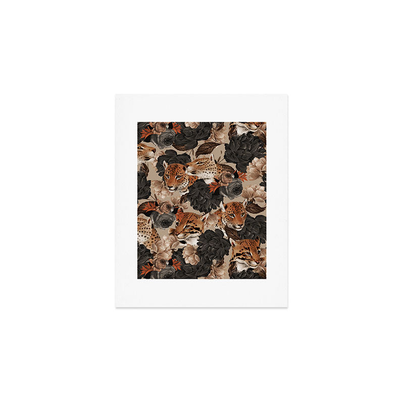 LEOPARD AND FLORAL NIGHT PATTERN Art Print Gallery Image 1