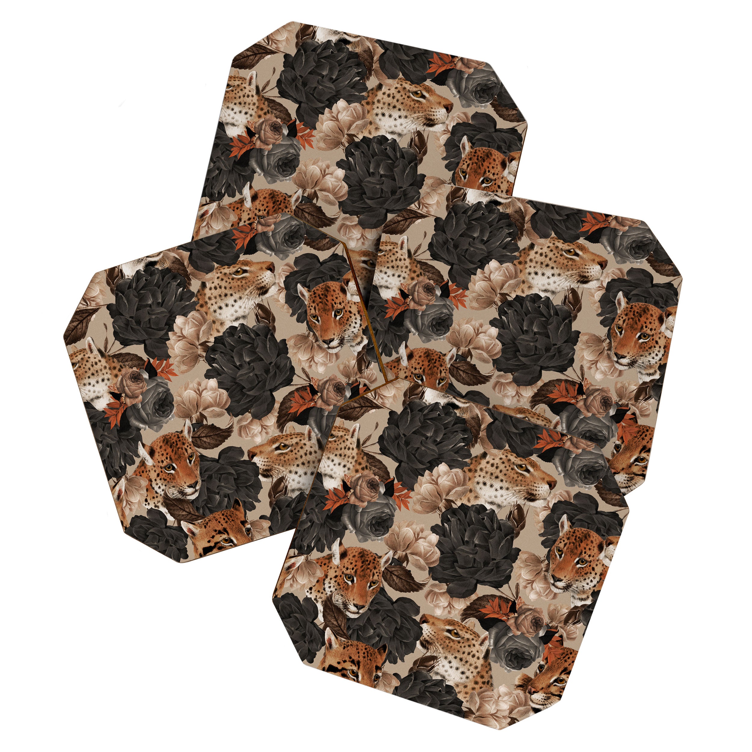 LEOPARD AND FLORAL NIGHT PATTERN Coaster Gallery Image 1