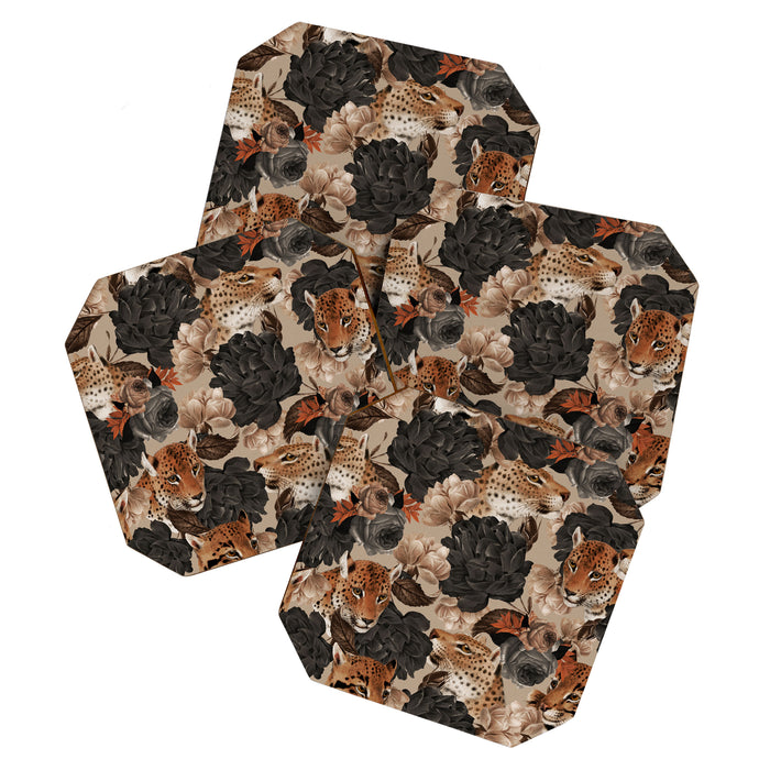 LEOPARD AND FLORAL NIGHT PATTERN Coaster Gallery Image 1