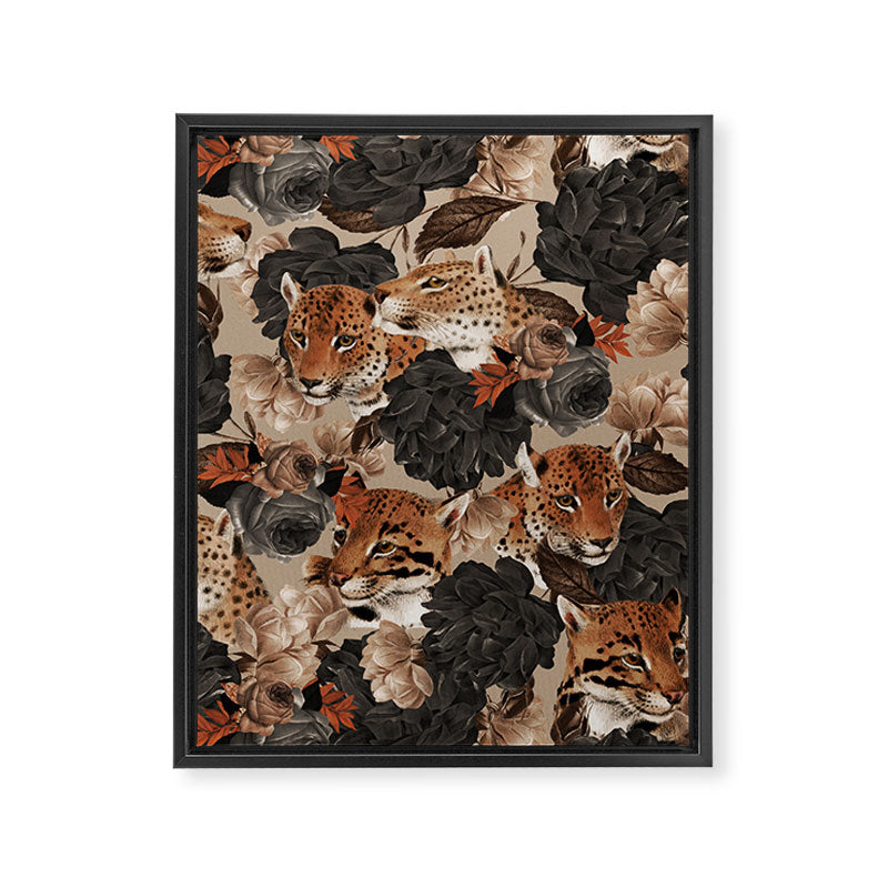 LEOPARD AND FLORAL NIGHT PATTERN Framed Canvas Print Gallery Image 8