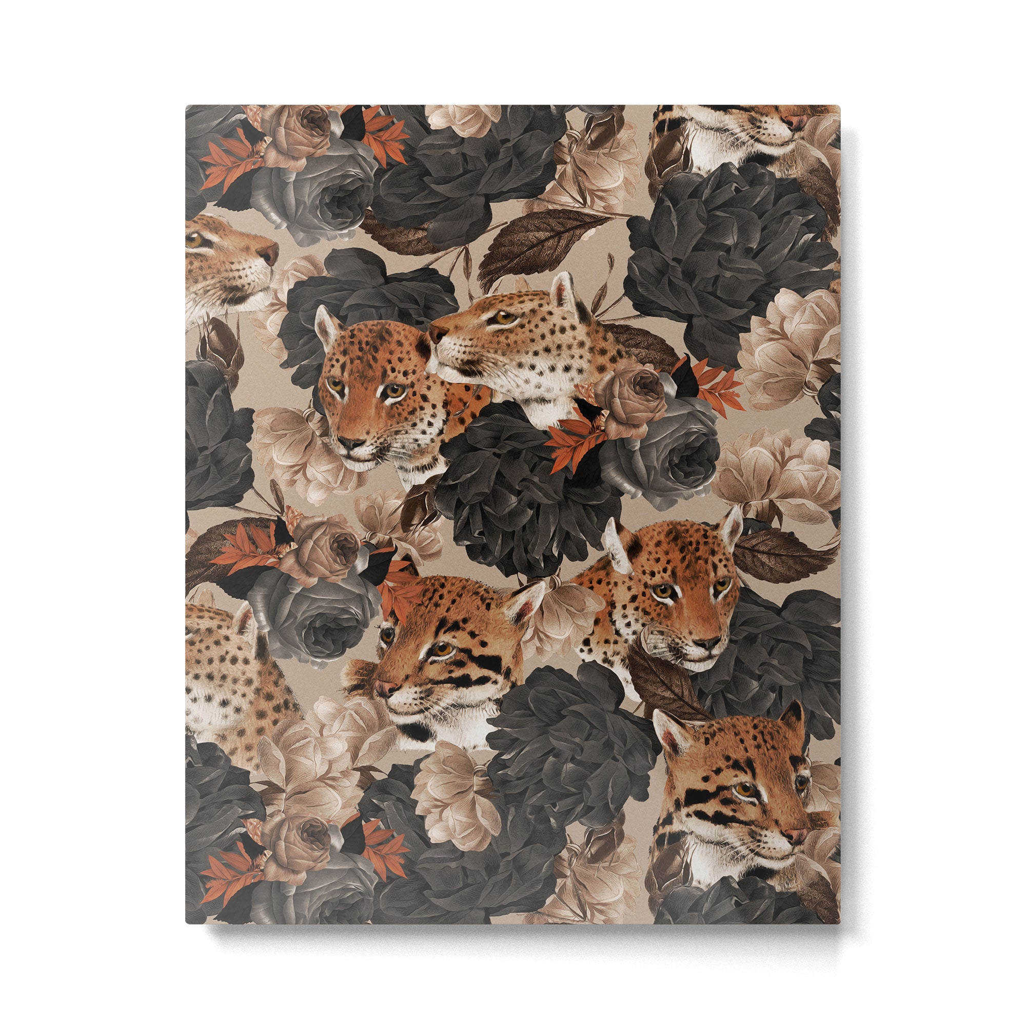 LEOPARD AND FLORAL NIGHT PATTERN Metal Print Gallery Image 6