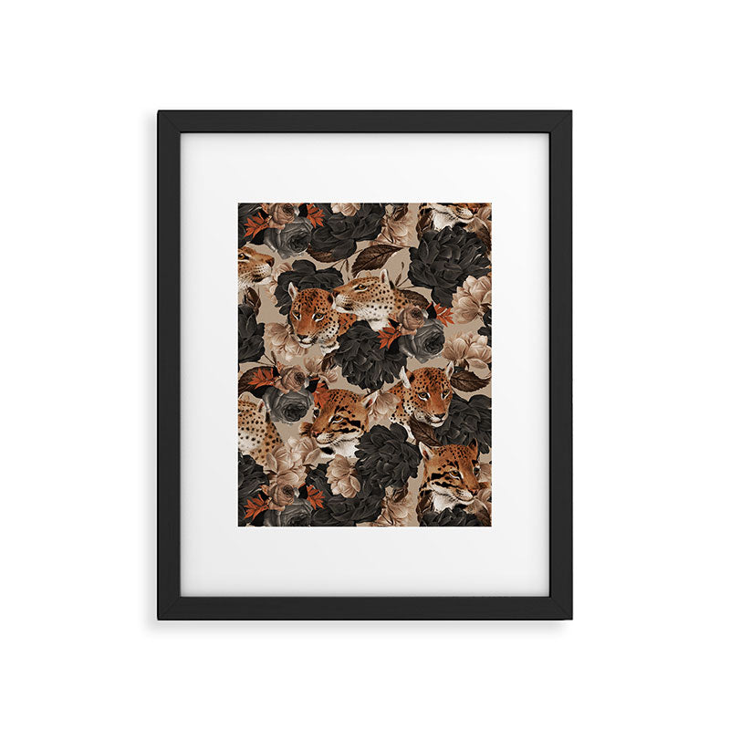 LEOPARD AND FLORAL NIGHT PATTERN Framed Art Print Gallery Image 6