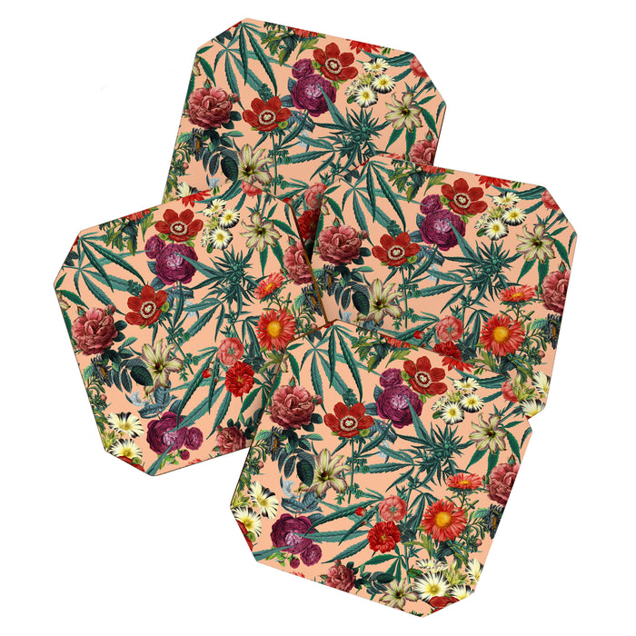 Marijuana and Floral Pattern Coaster Gallery Image 1