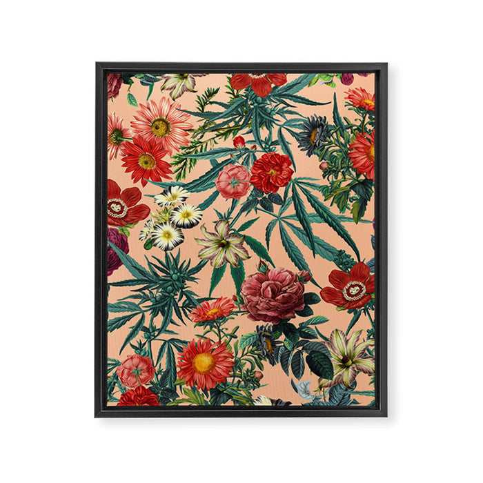 Marijuana and Floral Pattern Framed Canvas Print Gallery Image 1