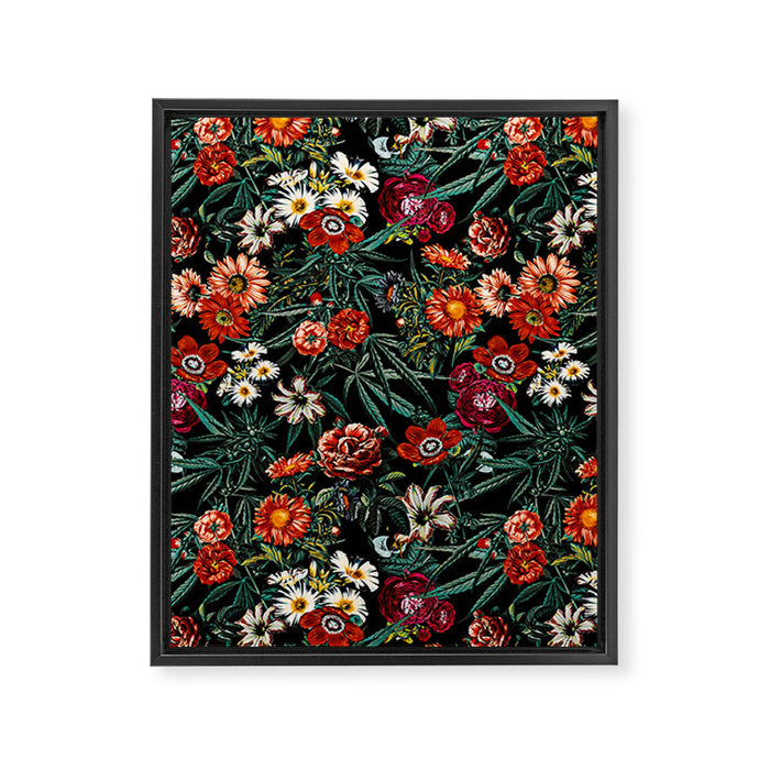 Marijuana and Floral Pattern Framed Canvas Print Gallery Image 1