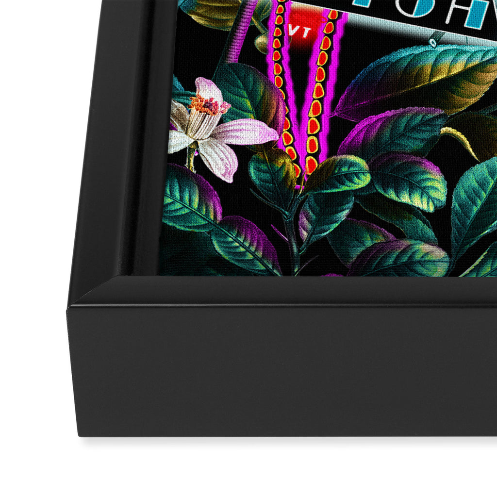 Neon Leaf Pattern Framed Canvas Print Gallery Image 3