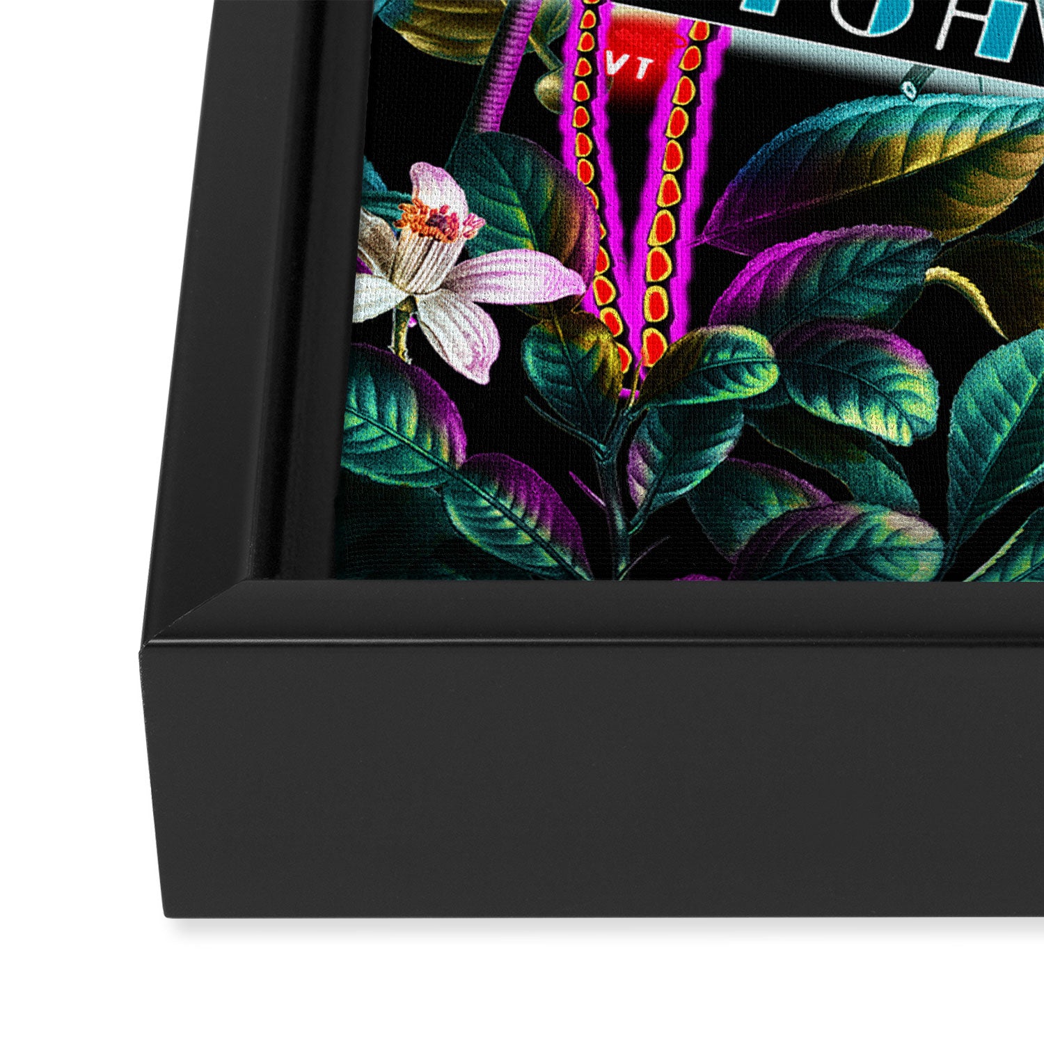 Neon Leaf Pattern Framed Canvas Print Gallery Image 3