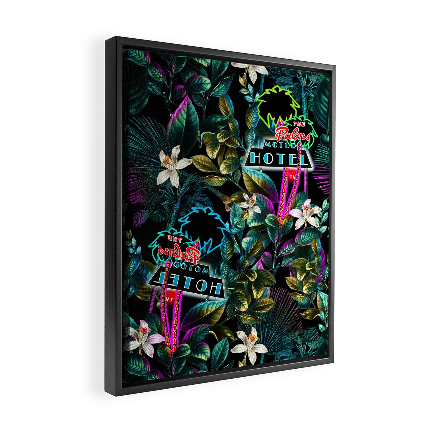 Neon Leaf Pattern Framed Canvas Print Gallery Image 2
