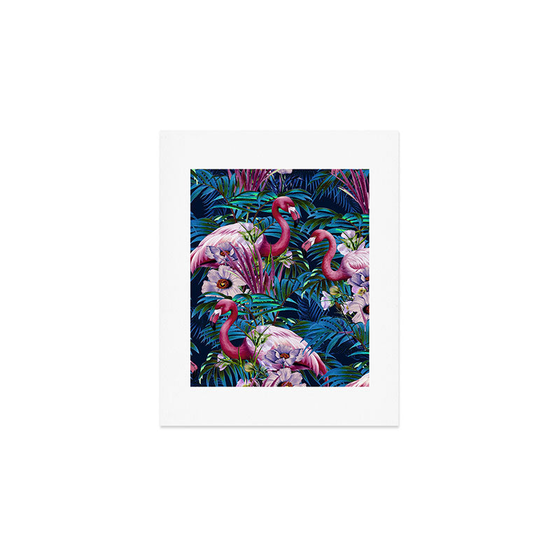 Night Forest Flamingos Art Print Gallery Image 1