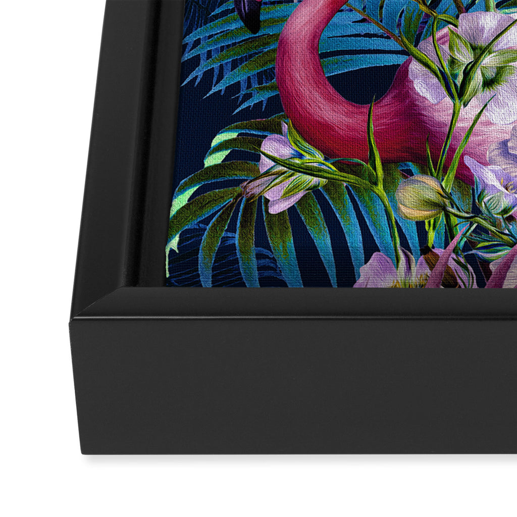 Night Forest Flamingos Framed Canvas Print Gallery Image 3